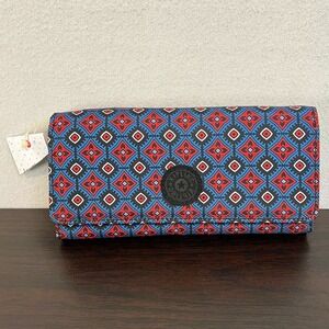 Kipling Money Land Printed Snap Wallet Geometric Blue Red